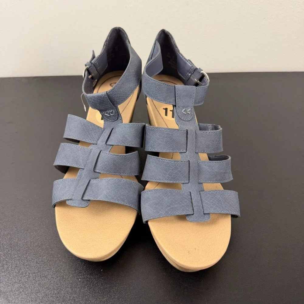 Dr. Scholl's Esque Wedge Heel Sandals Women's 11M Gray Snake Print Faux Casual